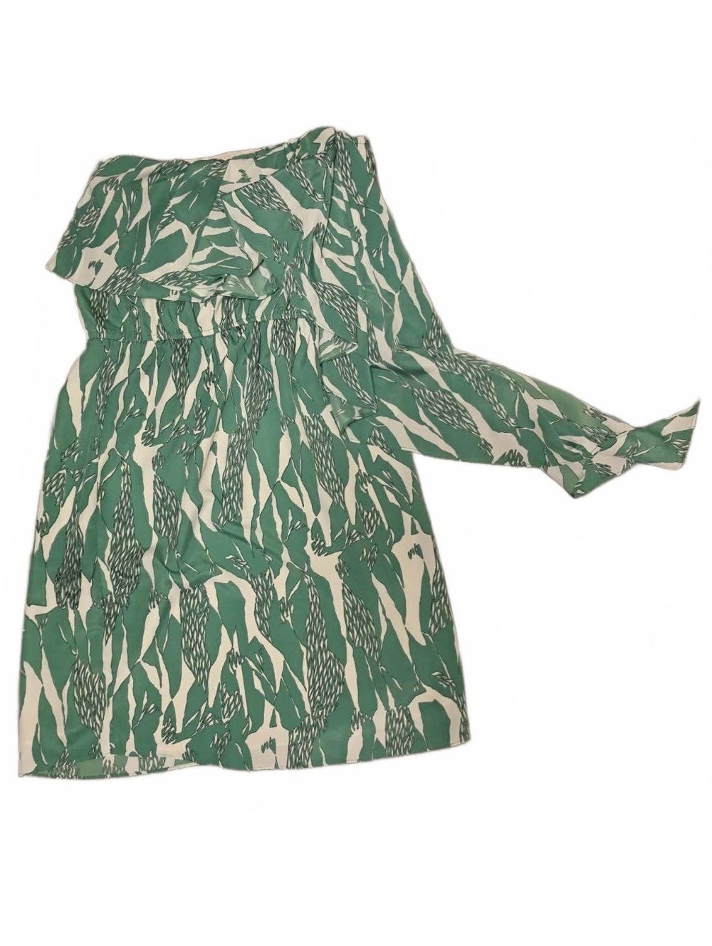 MM Couture Green and Cream Strapless Dress